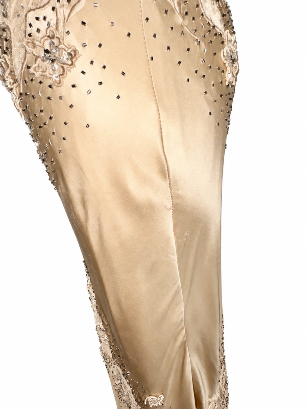 Vintage 2005 Sue Wong Nocturne Silk Beaded Halter Gown Champagne Size 4 - Picture 9 of 10